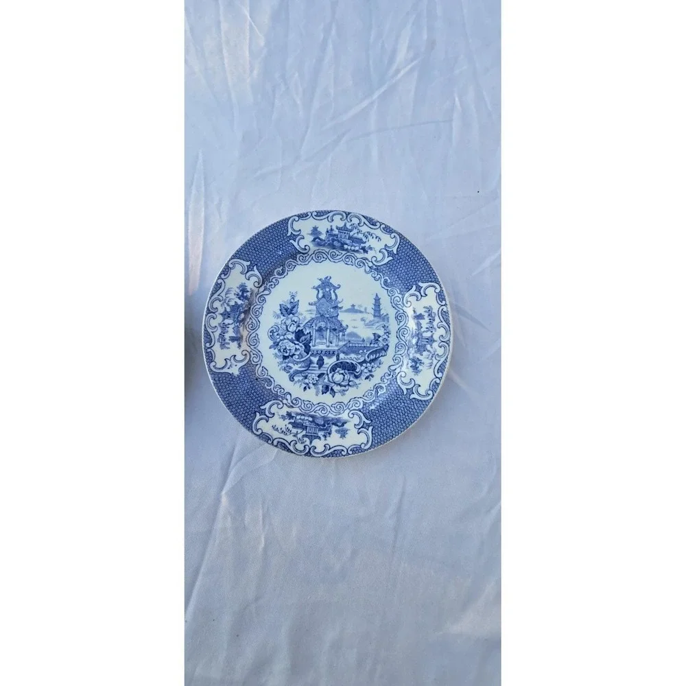 Lot Of 2 Allerton's England Blue/White Chinese Pagoda 5 inch Transferware Plate